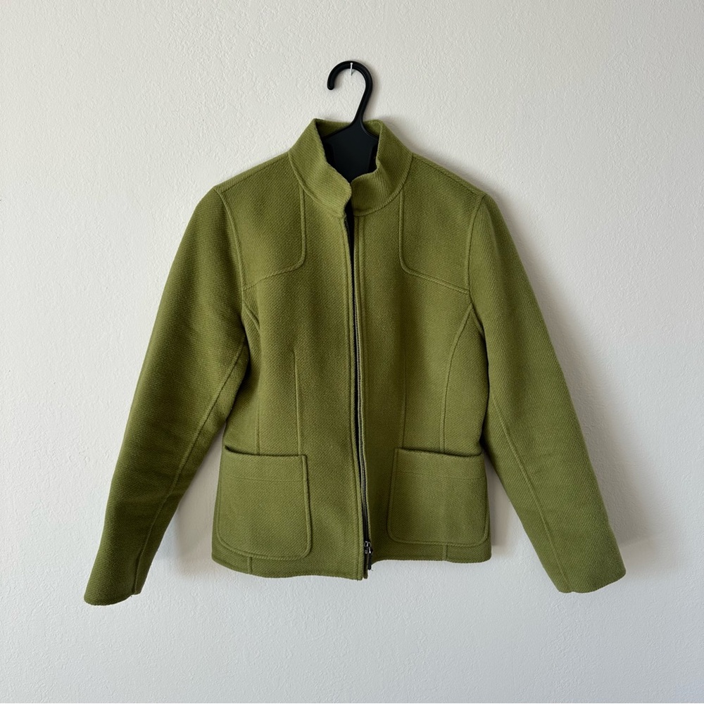 Jillian Jones Wool Jacket - Fitted, Zip-Up, Size Medium, Green